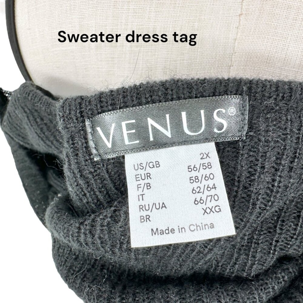 Venus Black Ribbed Knit Long Sleeve Sweater Dress 2X Flared Hem Lightweight NWT - Picture 5 of 16